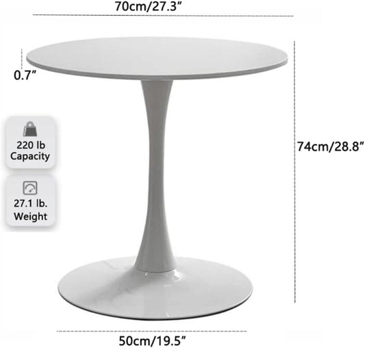 27.3" Tulip Dining Table, White, Perfect for 4-6 People, Mid-Century Modern Style, Round, Pedestal Base, Top, Sturdy Pedestal for Dining Room, Living Room, Cafe