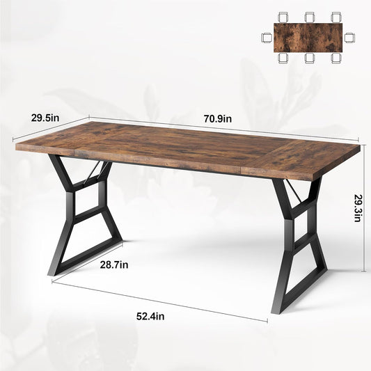 70.9" Large Dining Room Table for 6, Rectangular Kitchen Table with Heavy Duty Metal Legs, Farmhouse Wooden Dining Table for Big Family (Brown)