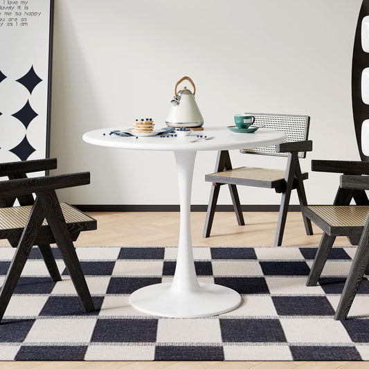White Round Dining Table for 2 Person, 24 Inch Small Tulip Table with Pedestal for Living Room, Mid Century Modern Kitchen Tables for Office, Bistro, Pub, Bar, Wood Circle Cafe Tables