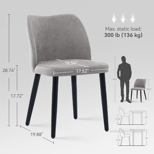 Dining Chairs Set of 2, Comfortable Dining Room Chairs, Modern Kitchen Chairs with Thick Cushions, Leveling Feet and Side Wing Support, Solid Wood Legs, Armless Dining Side Chairs