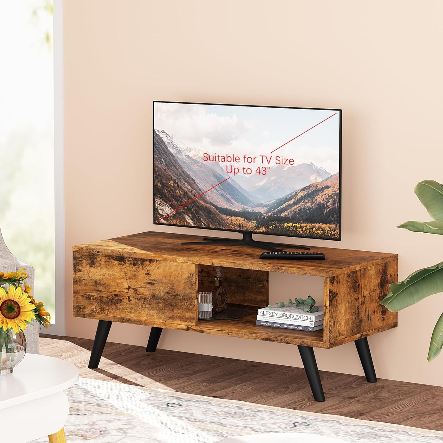 Coffee Tables for Living Room,Middle Table Mid-Century Coffee Table, Wooden Accent Table with Large Open Storage Shelf, Wood Grain Finish,39.4 * 19.7 * 18.5 in,Brown