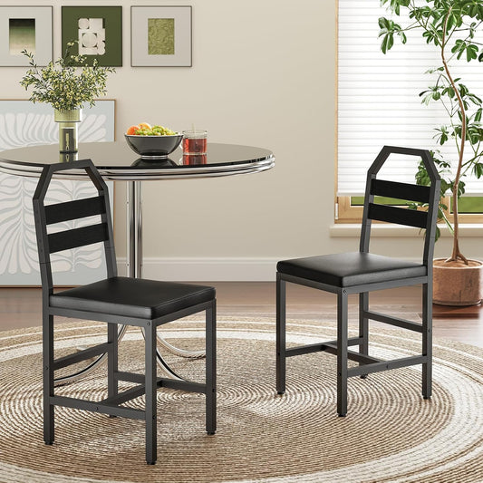 Dining Chairs Set of 2, Kitchen Chairs with Back Support, Upholstered Seat and Metal Legs, for Dining Room, Kitchen, Living Room, Black