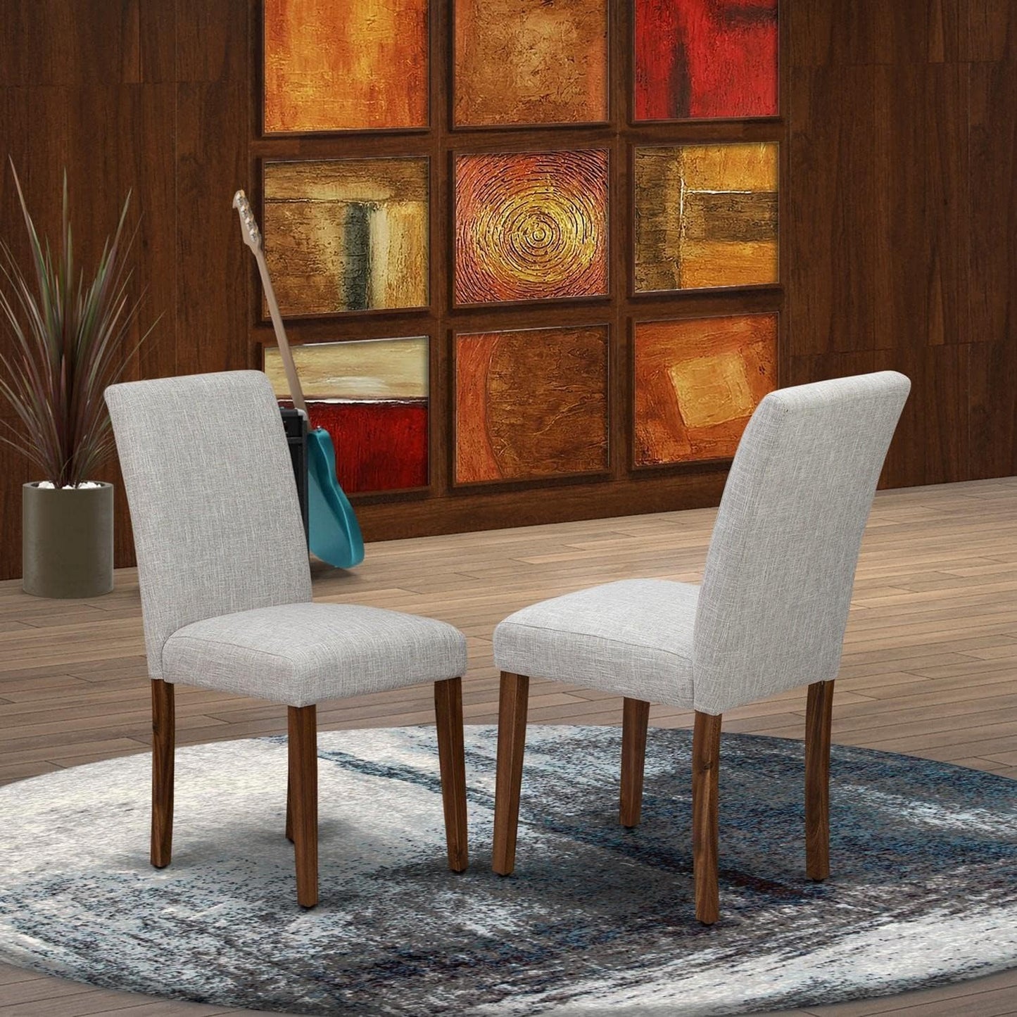 Classic Parson Chairs - Doeskin Linen Fabric Padded Dining Chairs, Set of 2, Natural