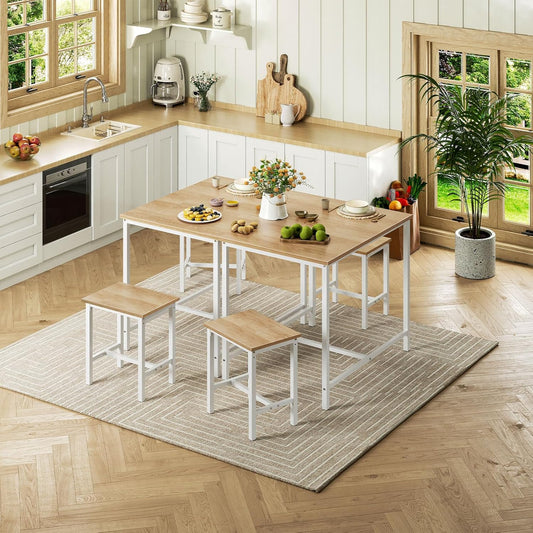 3-Piece Industrial Dining Table Set, Kitchen Table, Space Saving Dinette for Kitchen, Dining Room, Small Space, Breakfast Nook, Living Room, Party, Natural and White