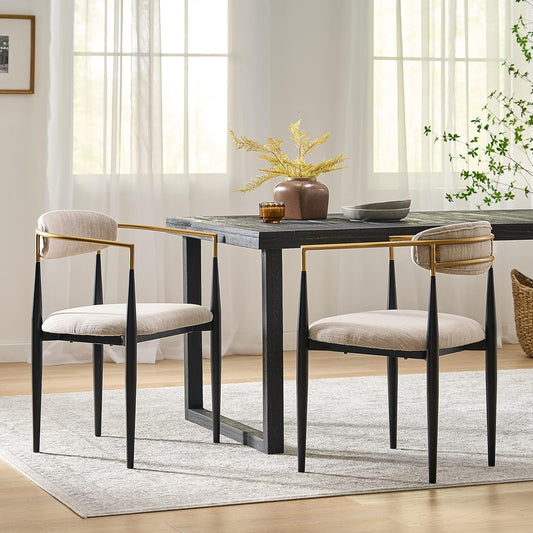 Upholstered Dining Chairs - Iron - Beige/Black/Gold (Set of 2)