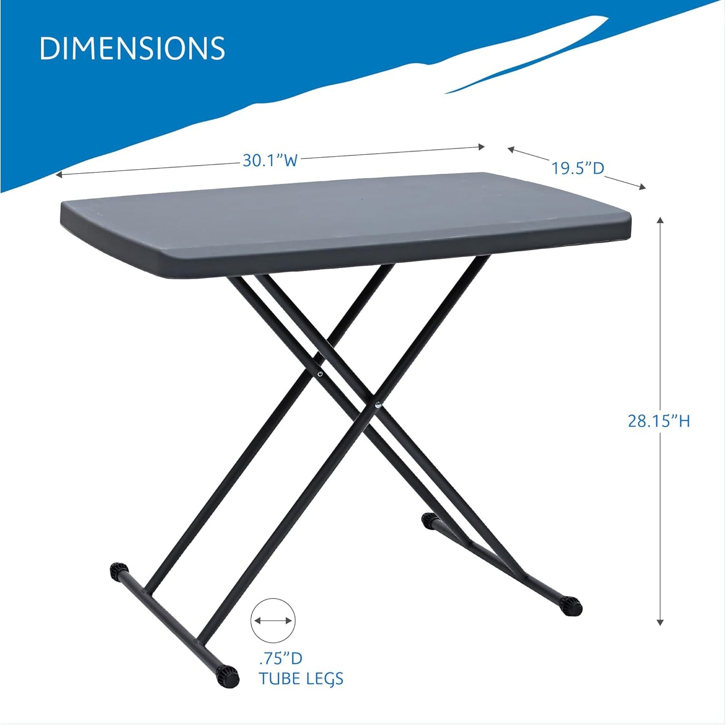 Small Camping Personal Folding Table, Heavy Duty Utility Table, Adjustable Height, Charcoal, 19.5” L x 30” W x 28" H