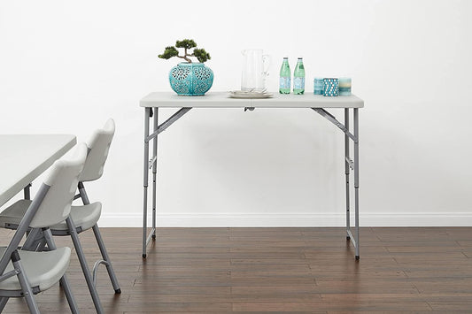 Resin Multipurpose Rectangle Table, 4-Feet Long, Height Adjustable, Center Folding Table, Light Gray