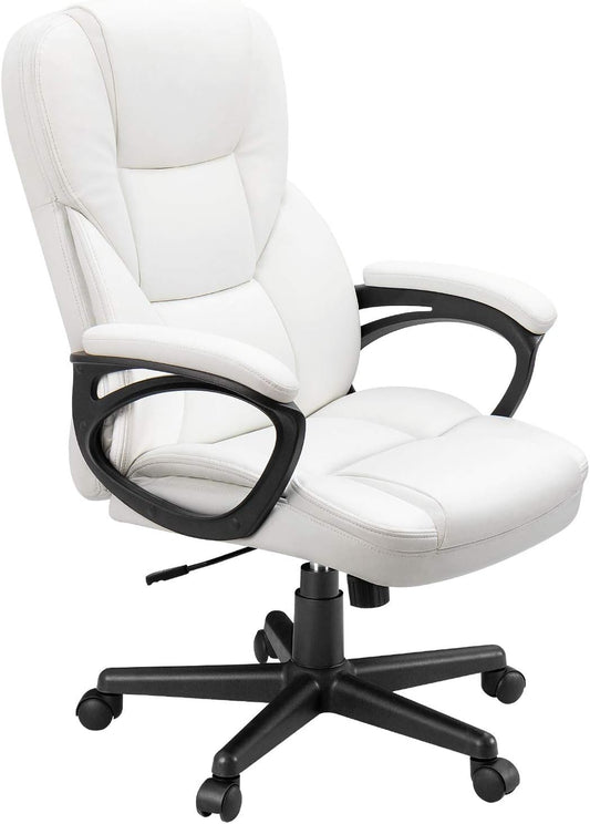 Office Executive Chair High Back Adjustable Managerial Home Desk Chair,Swivel Computer Leather Chair with Lumbar Support (White)