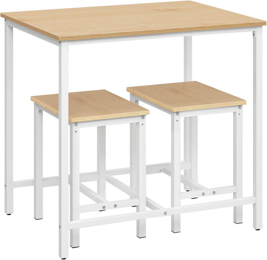 3-Piece Industrial Dining Table Set, Kitchen Table, Space Saving Dinette for Kitchen, Dining Room, Small Space, Breakfast Nook, Living Room, Party, Natural and White