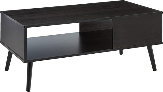 Mid Century Style Coffee Table with Wood Legs, Espresso Large Non-Lift Top