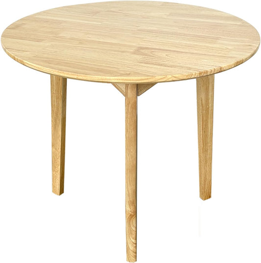Round Solid Dining Table for 2-4 People, Wooden Kitchen Table for Small Space, Easy Assembly (Natural, 27.5"/70cm)