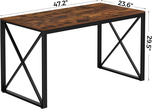 47.2" L Dining Table, Kitchen Room Table for 4,Breakfast Table, Wooden Desktop and Metal Frame, for Small Space, Dining Room, Rustic Brown and Black