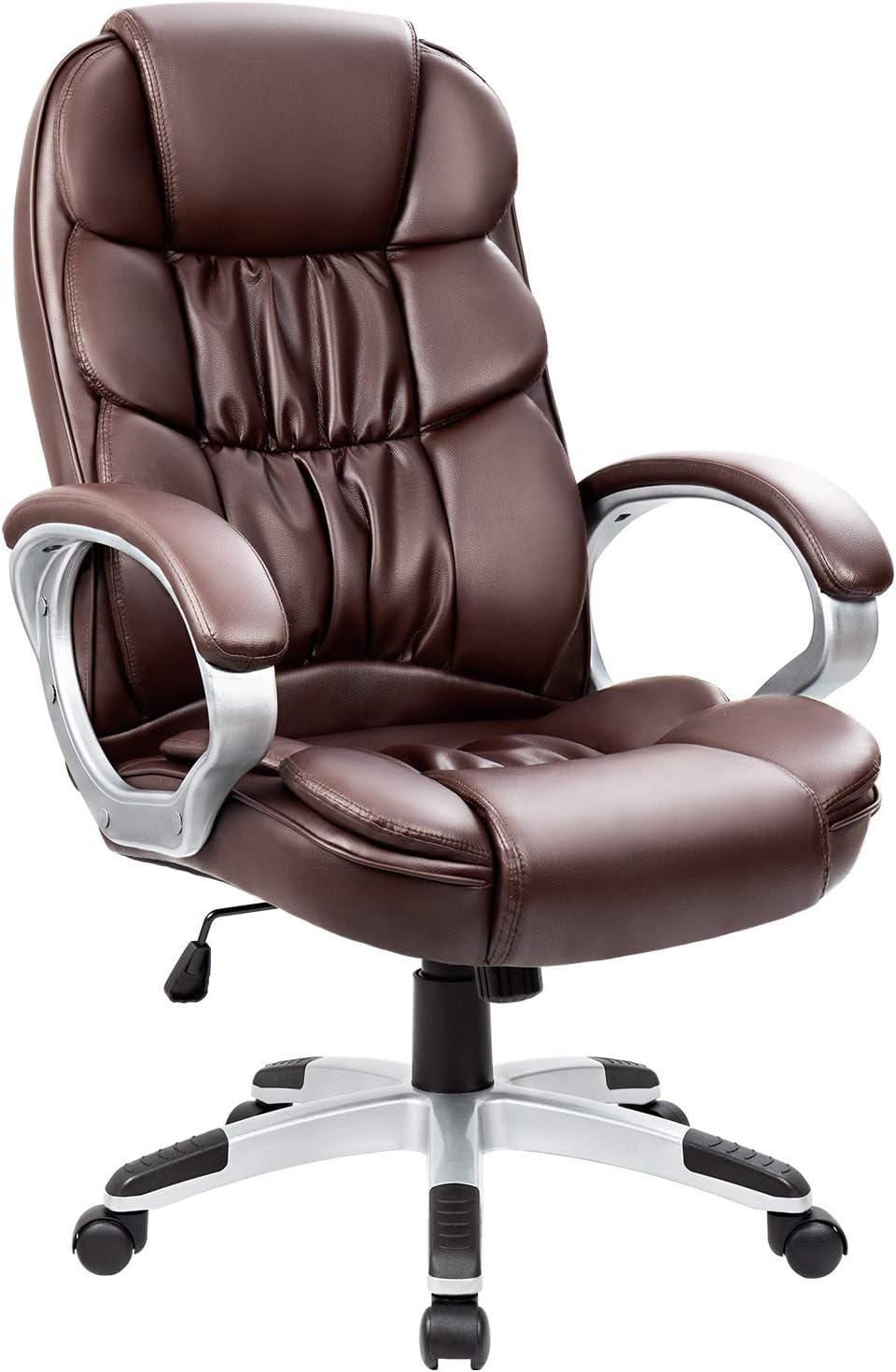 Office Chair High Back Computer Chair Ergonomic Desk Chair, Leather Adjustable Height Modern Executive Swivel Task Chair with Padded Armrests and Lumbar Support (Brown)