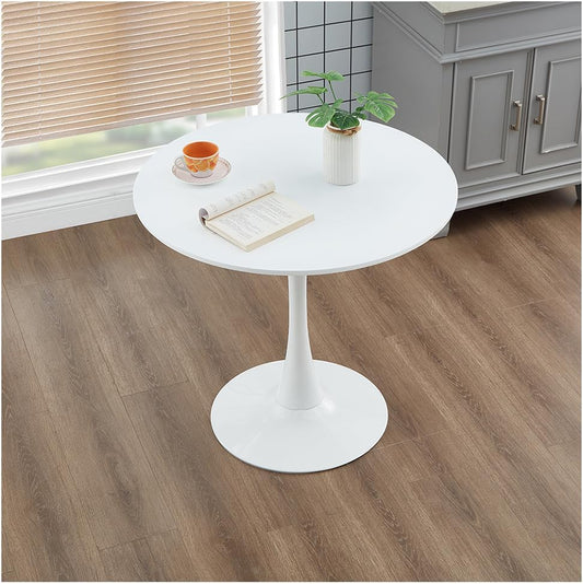 27.3" Tulip Dining Table, White, Perfect for 4-6 People, Mid-Century Modern Style, Round, Pedestal Base,  Top, Sturdy Pedestal for Dining Room, Living Room, Cafe