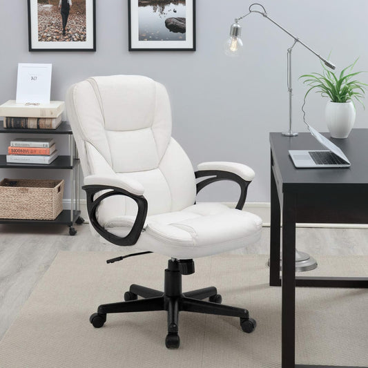 Office Executive Chair High Back Adjustable Managerial Home Desk Chair,Swivel Computer Leather Chair with Lumbar Support (White)