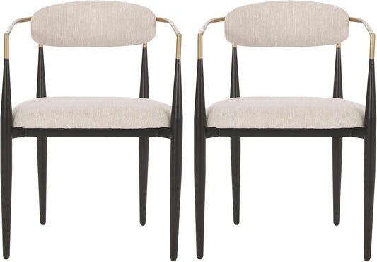 Upholstered Dining Chairs - Iron - Beige/Black/Gold (Set of 2)