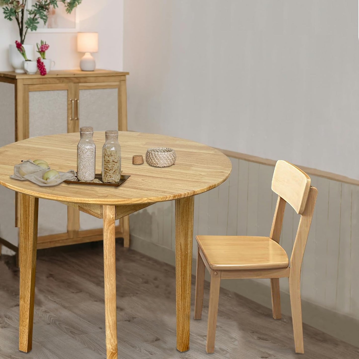 Round Solid Dining Table for 2-4 People, Wooden Kitchen Table for Small Space, Easy Assembly (Natural, 27.5"/70cm)