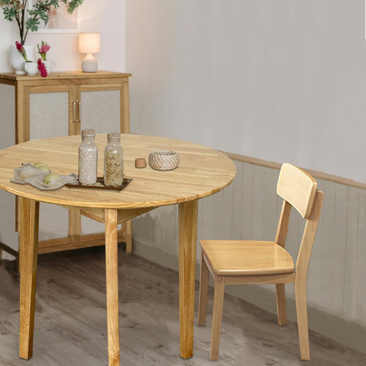 Round Solid Dining Table for 2-4 People, Wooden Kitchen Table for Small Space, Easy Assembly (Natural, 27.5"/70cm)