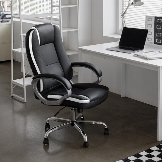 Office Chair Computer Desk Chair Gaming - Ergonomic High Back Cushion Lumbar Support with Wheels Comfortable Black Leather Racing Seat Adjustable Swivel Rolling Home Executive