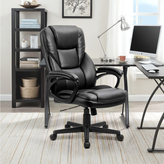 Office Executive Chair High Back Adjustable Managerial Home Desk Chair, Swivel Computer  Leather Chair with Lumbar Support (Black)