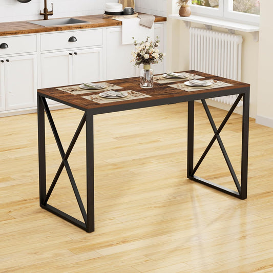 47.2" L Dining Table, Kitchen Room Table for 4,Breakfast Table, Wooden Desktop and Metal Frame, for Small Space, Dining Room, Rustic Brown and Black