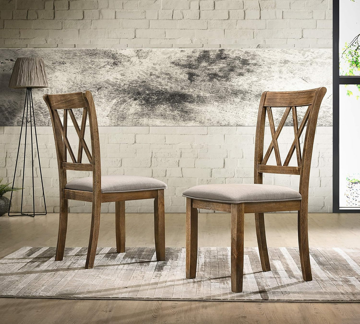 Fabric Upholstered Dining Chair, Set of 2, Brown