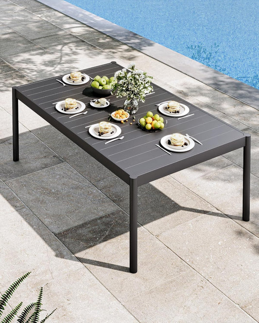 Aluminum Patio Dining Table for 4-6 Person, 58" x 36" Rectangle Outdoor Dining Table with Aluminum Tabletop and Metal Frame for Garden Lawn Deck Backyard, Black
