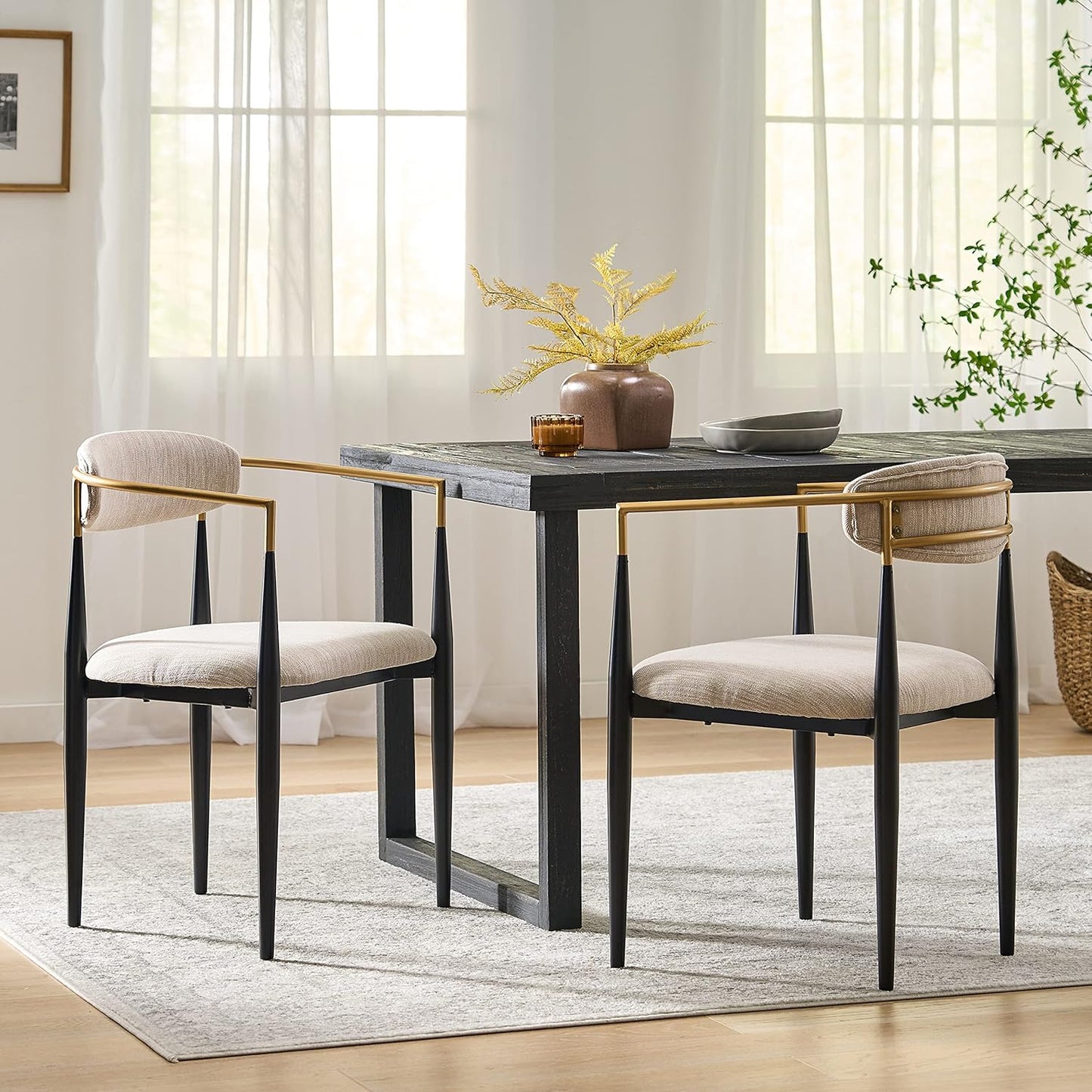Upholstered Dining Chairs - Iron - Beige/Black/Gold (Set of 2)
