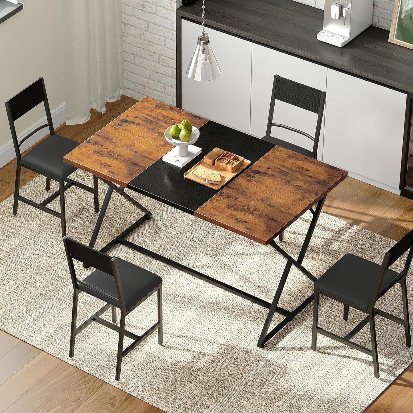 47''Dining Table, Kitchen Dining Table for 4, Wooden Kitchen&Dining Room Table, Rectangular Table for Home, Kitchen, Office, Rustic Brown and Black