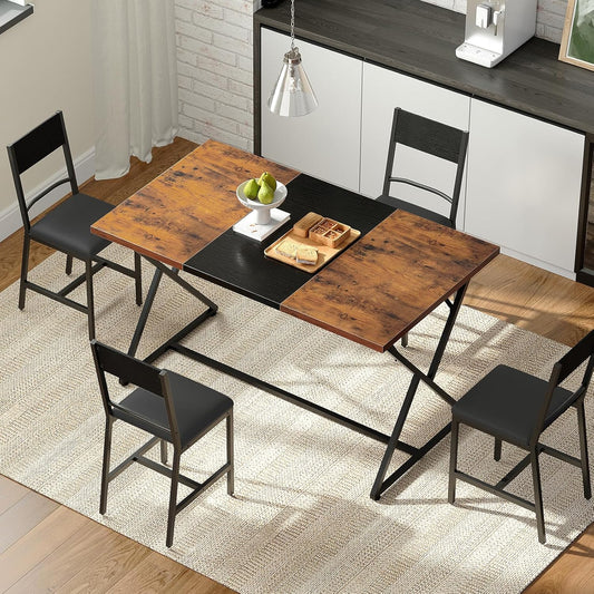 47''Dining Table, Kitchen Dining Table for 4, Wooden Kitchen&Dining Room Table, Rectangular Table for Home, Kitchen, Office, Rustic Brown and Black