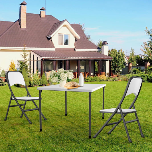 34" Folding Table, Portable Square Folding Card Table with Collapsible Legs & Carrying Handle, Plastic Tables for Camping,Picnic, Office, Party, White
