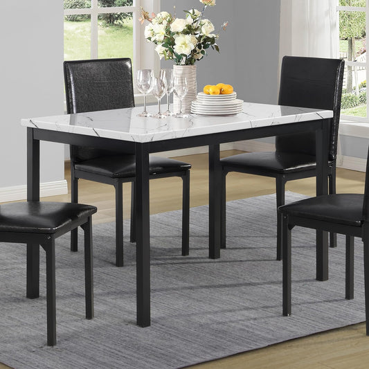 Metal Dining Table with Laminated Faux Marble Top, Off-White